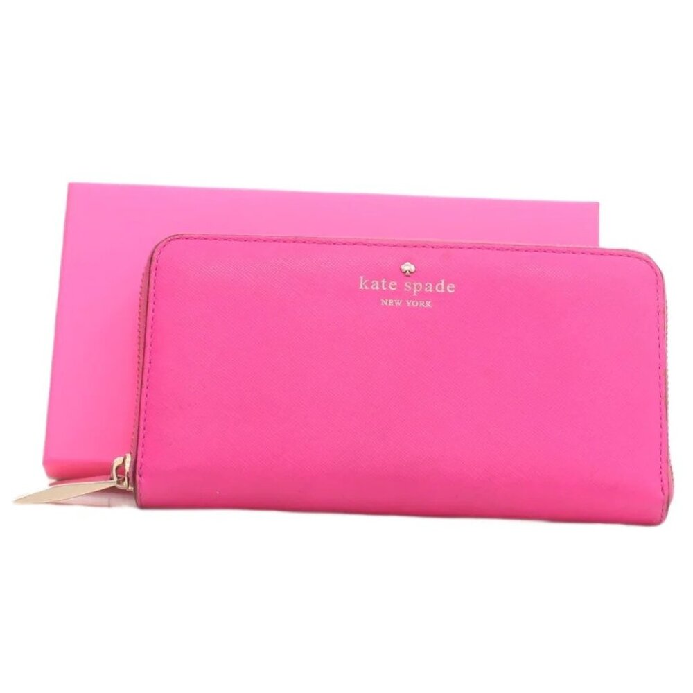 KATE SPADE - Wallet Cameron Street Lacey Leather Zip Around - Hot Pink